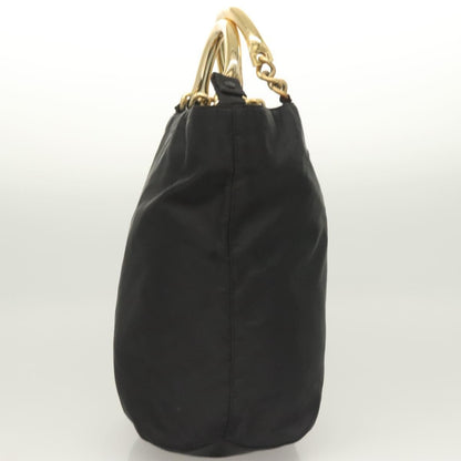 Prada Metal Handles Tote Tessuto, BLACK, NYLON, Handbag