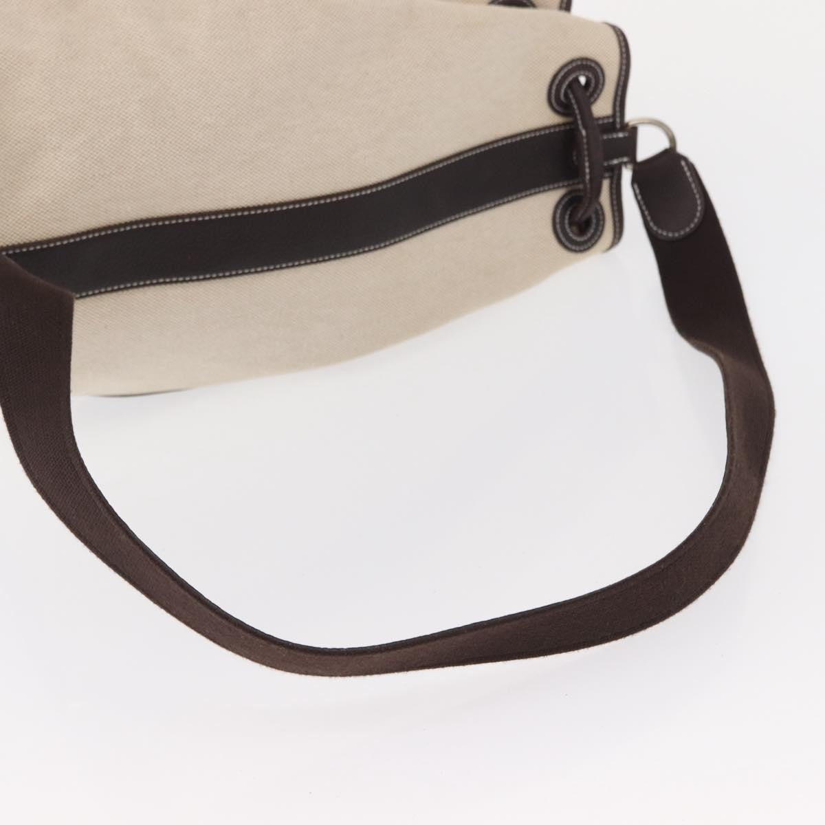 Hermes Sac Marin Recif Drawstring Bag Toile with Leather, BEIGE, CANVAS, Shoulder bag