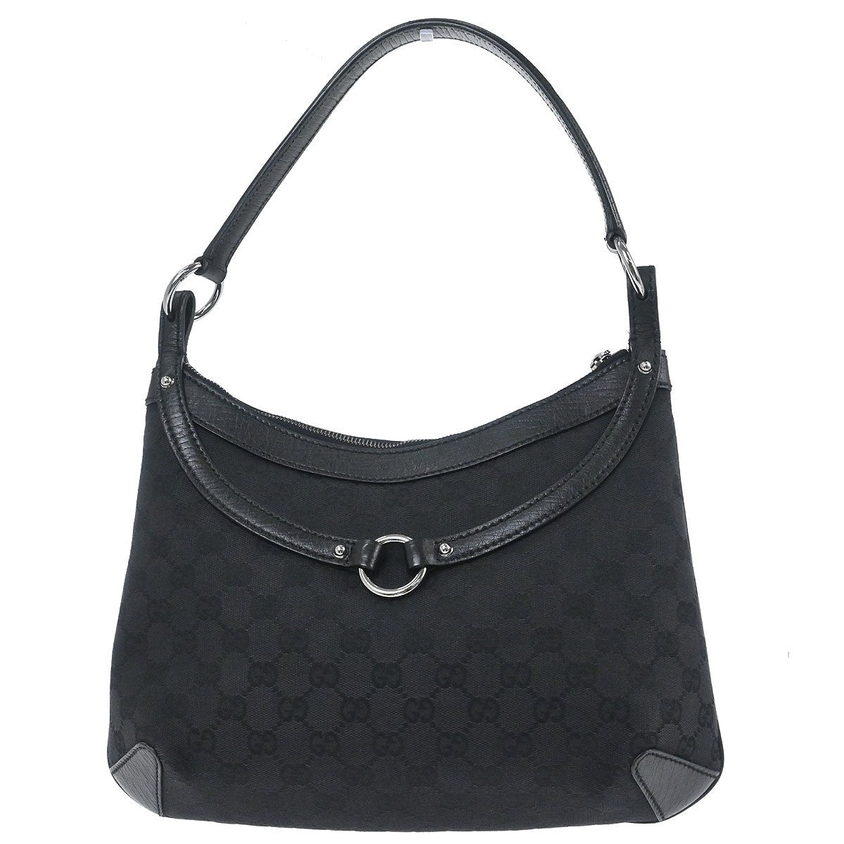 Gucci Vintage Horsebit Shoulder bag Canvas, BLACK, CANVAS,LEATHER, Shoulder bag