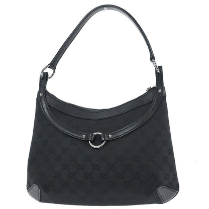 Gucci Vintage Horsebit Shoulder bag Canvas, BLACK, CANVAS,LEATHER, Shoulder bag