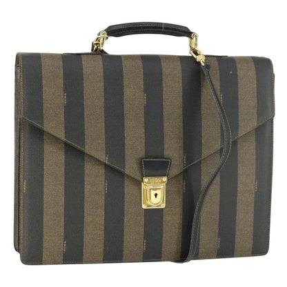 Fendi Vintage Pequin Briefcase Bag Coated Canvas, BROWN, CANVAS, Briefcase