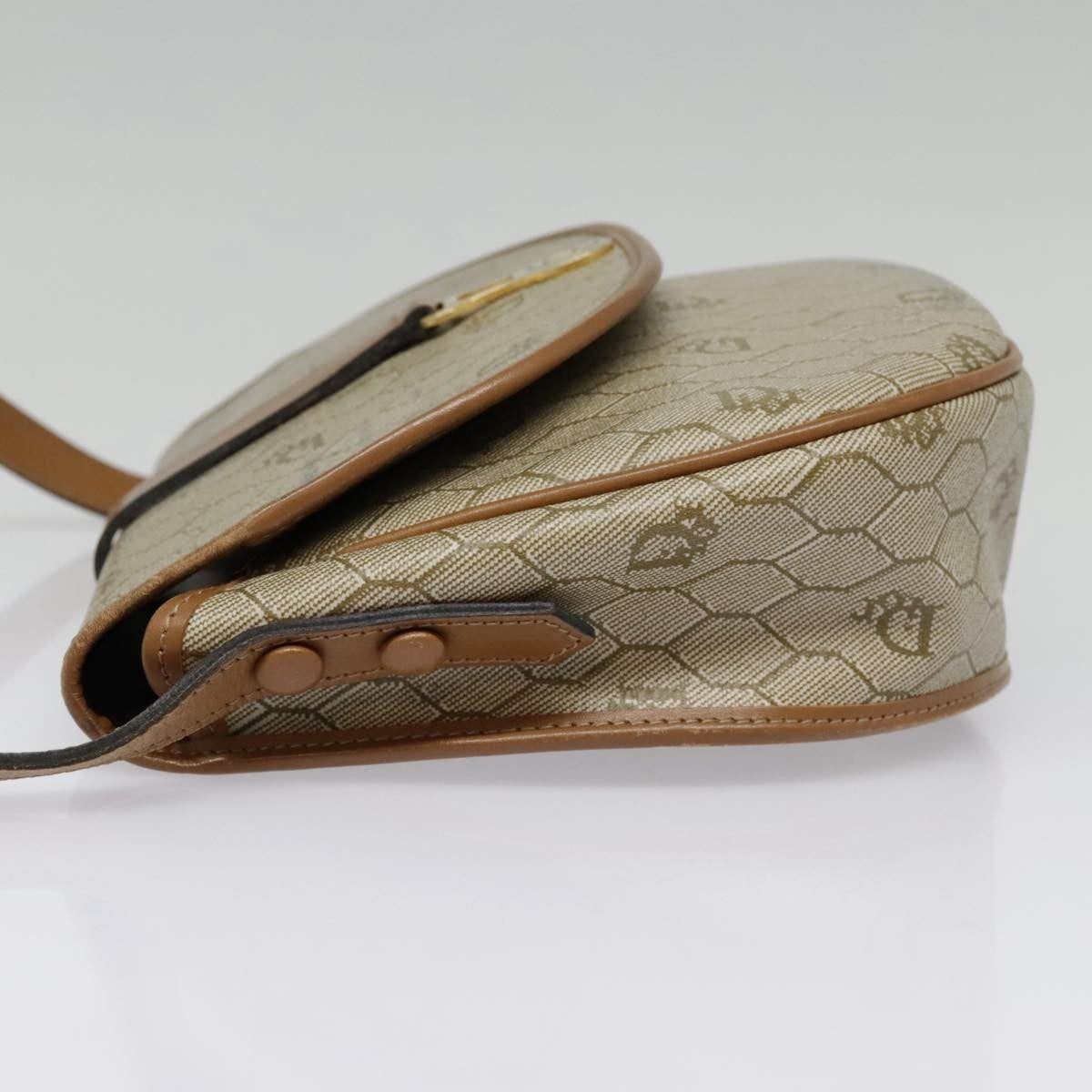Christian Dior Vintage Honeycomb Flap Crossbody Bag Coated Canvas, BEIGE, CANVAS, Crossbody bag