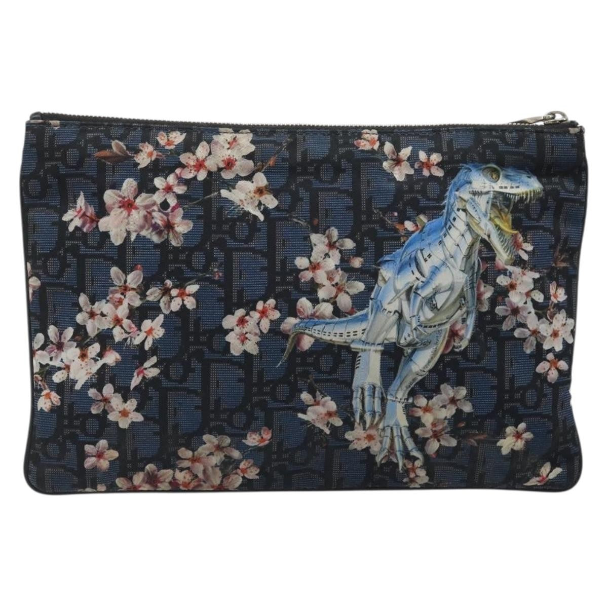 Christian Dior Diorama Clutch Satin, Navy, Canvas, Clutch
