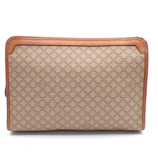 Celine Macadam Pochette Canvas and Leather, BROWN, CANVAS, Clutche & pouche