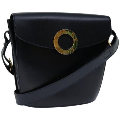 Celine Vintage Circle Logo Crossbody Bag Leather, NAVY, LEATHER, Crossbody bag
