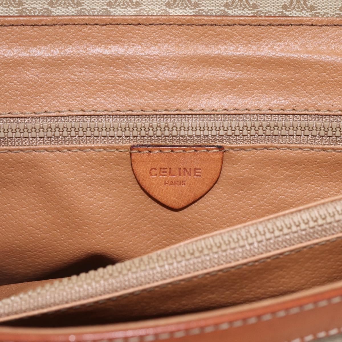 Celine Vintage Macadam Handbag Canvas and Leather, BEIGE, CANVAS, Handbag