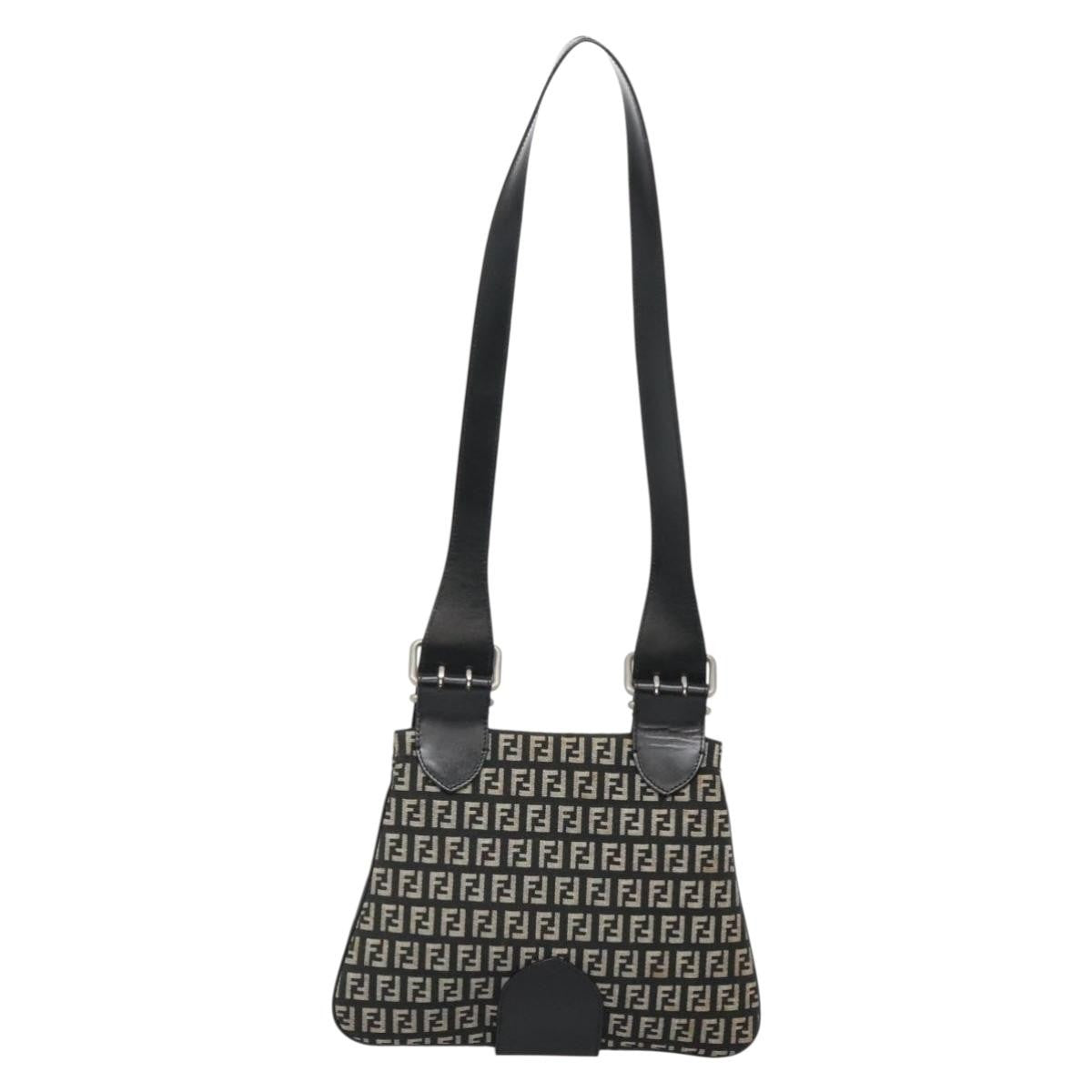 Fendi Buckle Flap Shoulder Bag Zucchino canvas, BLACK, CANVAS, Shoulder bag