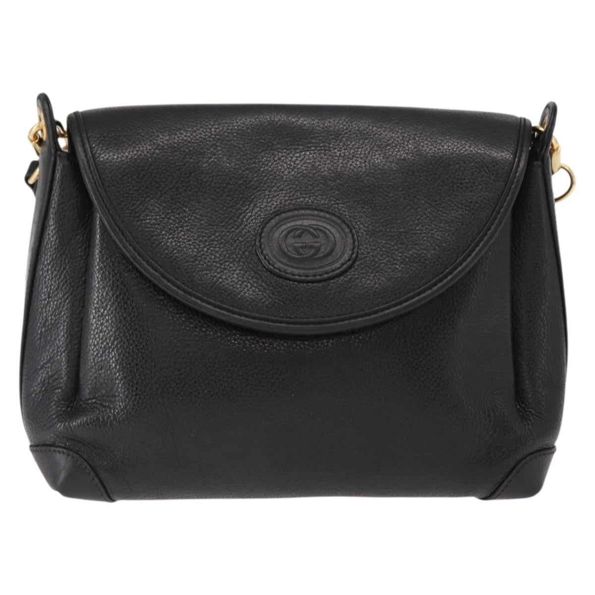 Gucci Vintage Flap Shoulder Bag Leather, BLACK, LEATHER, Shoulder bag
