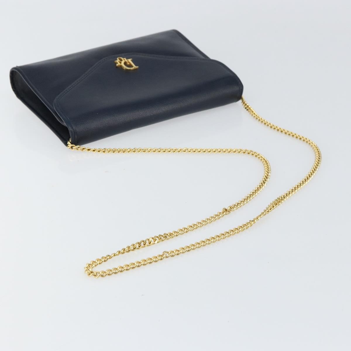 Christian Dior Vintage Chain Flap Shoulder Bag Leather, NAVY, LEATHER, Shoulder bag