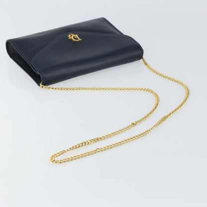 Christian Dior Vintage Chain Flap Shoulder Bag Leather, NAVY, LEATHER, Shoulder bag