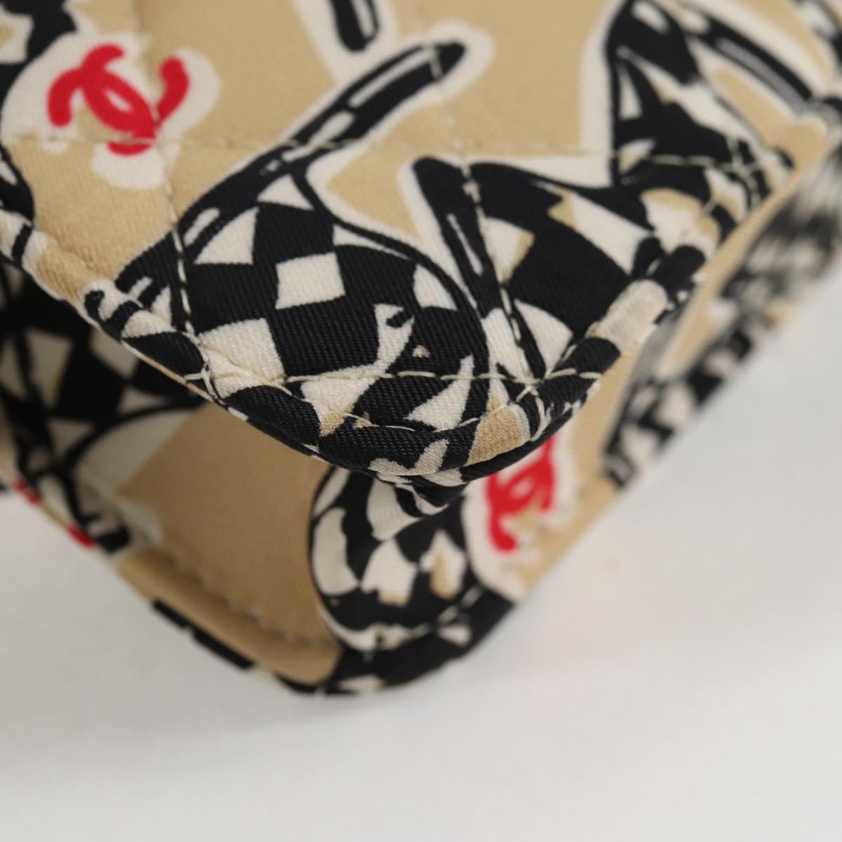 Chanel Flap Card Holder on Chain Quilted Printed Canvas, BEIGE, CANVAS, Clutche & pouche