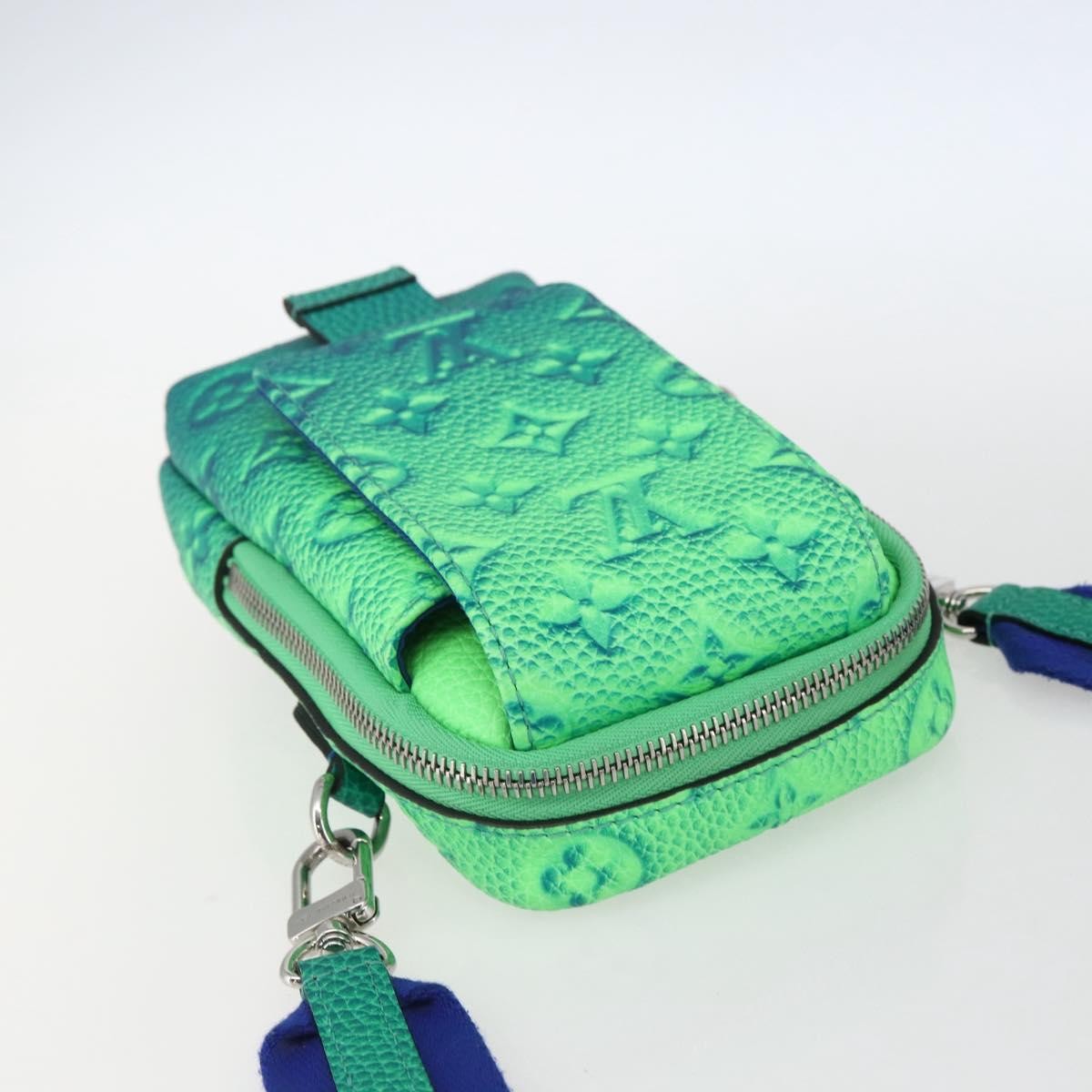 Louis Vuitton Double Phone Pouch NM Monogram Shadow Leather, Green, Leather, Clutch