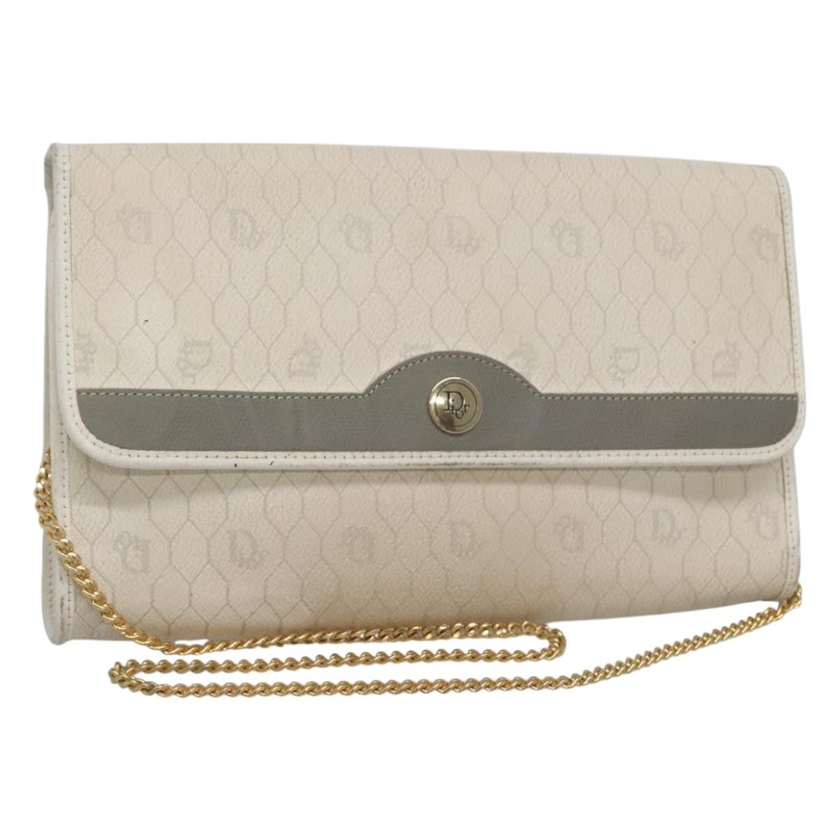 Christian Dior Vintage Honeycomb chain Canvas, WHITE, CANVAS, Handbag