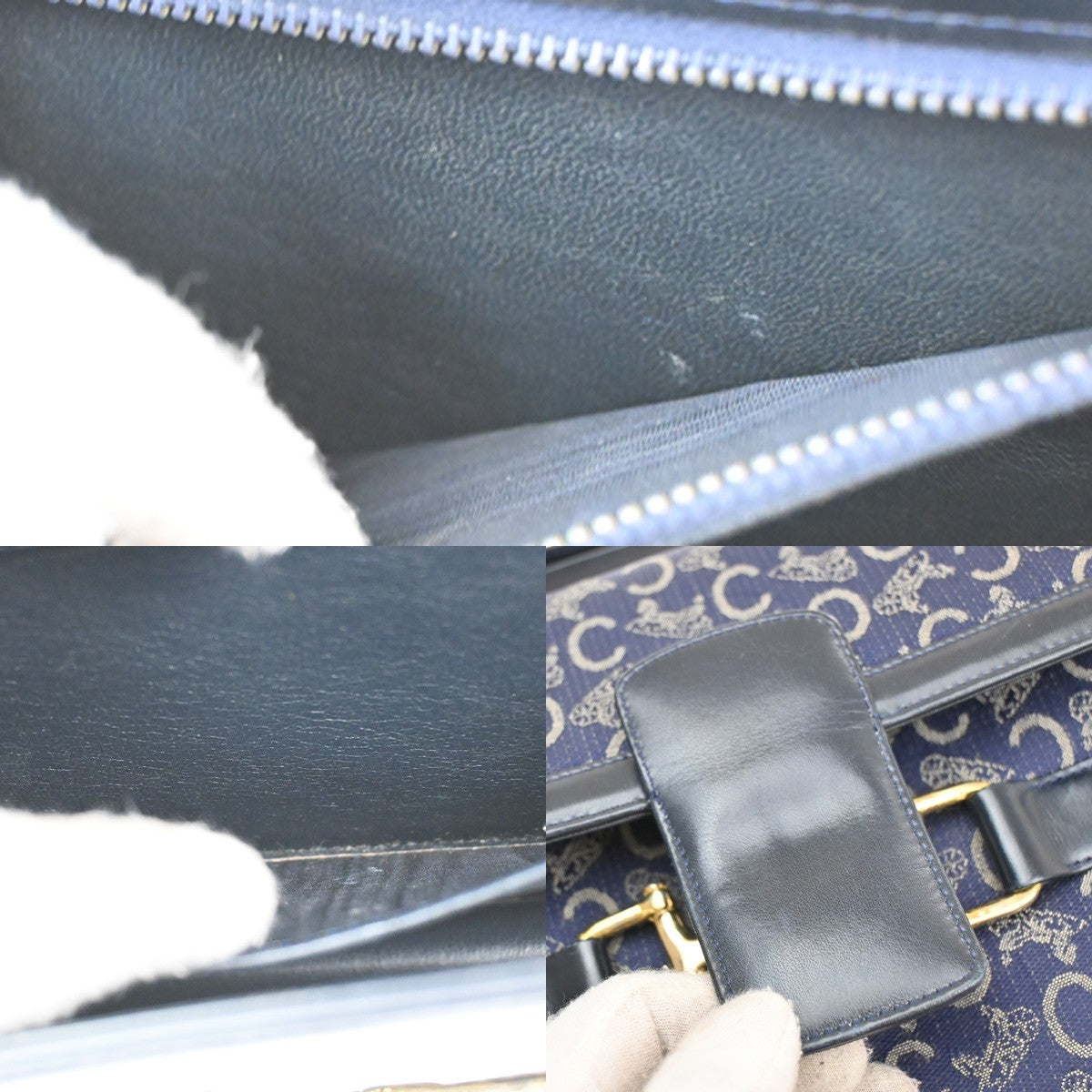 Celine Horse Carriage Shoulder bag Canvas and Leather, Navy, Canvas, Shoulder Bag