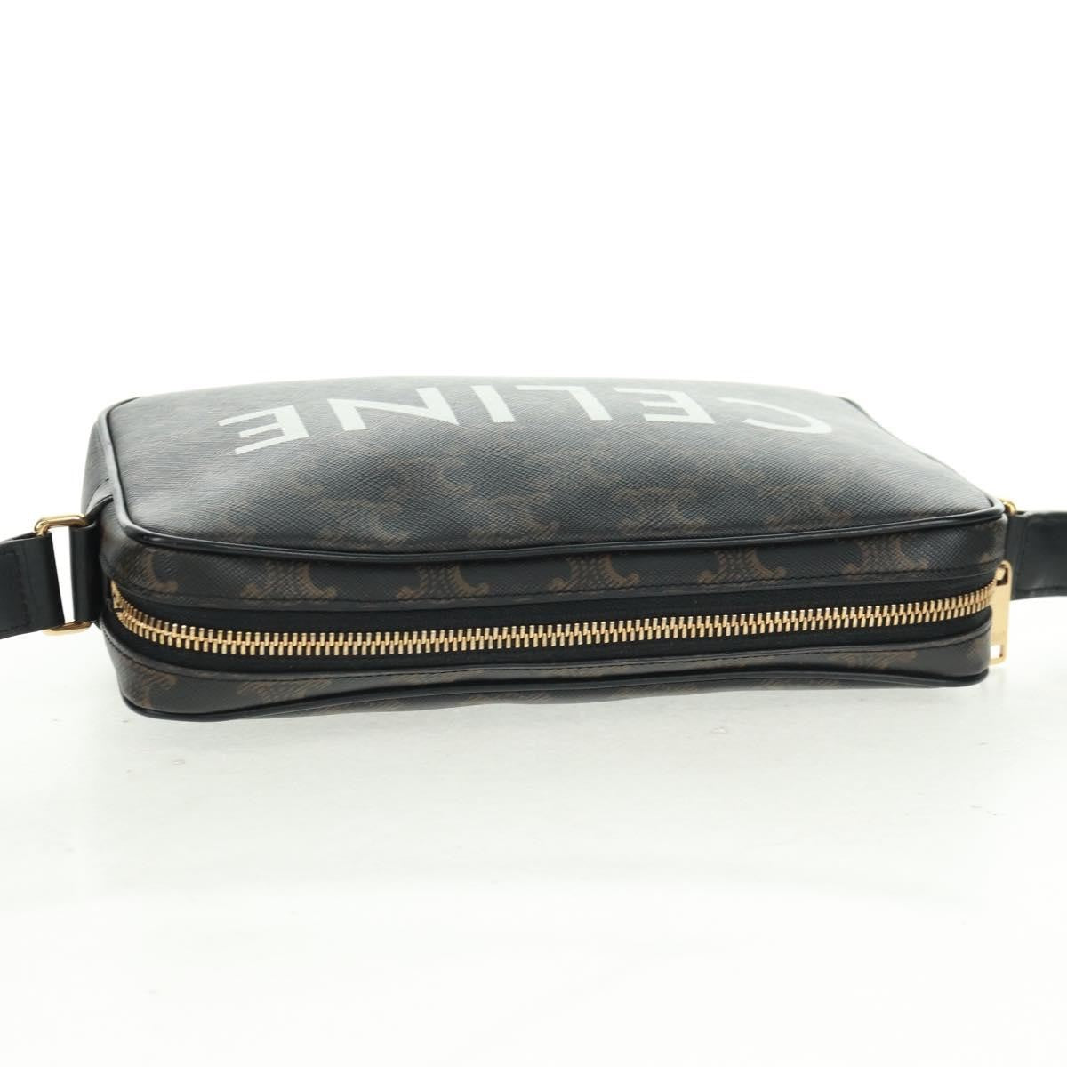 Celine Logo Messenger Bag Triomphe Coated Canvas, Black, PVC, Shoulder Bag