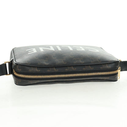 Celine Logo Messenger Bag Triomphe Coated Canvas, Black, PVC, Shoulder Bag