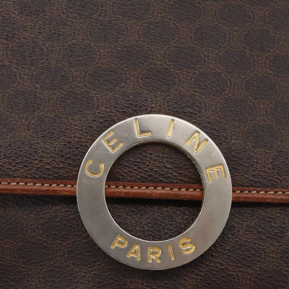 Celine Vintage Macadam Circle Logo Shoulder Bag Canvas and Leather, Brown, Canvas, Shoulder Bag