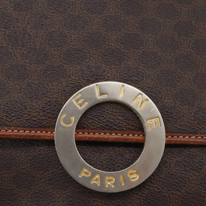 Celine Vintage Macadam Circle Logo Shoulder Bag Canvas and Leather, Brown, Canvas, Shoulder Bag