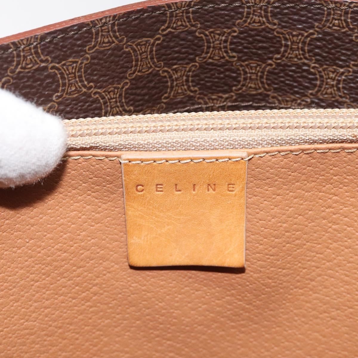 Celine Vintage Macadam Shoulder Bag Leather, BROWN, PVC,LEATHER,CANVAS, Shoulder bag