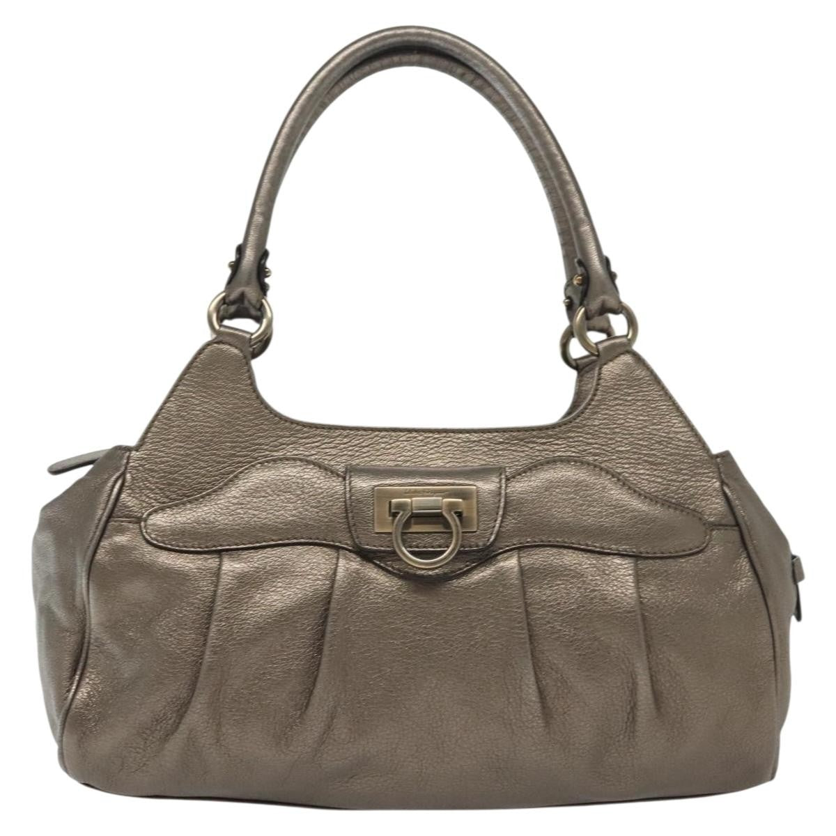 Salvatore Ferragamo Gancini handbag Leather, SILVER, LEATHER, Handbag