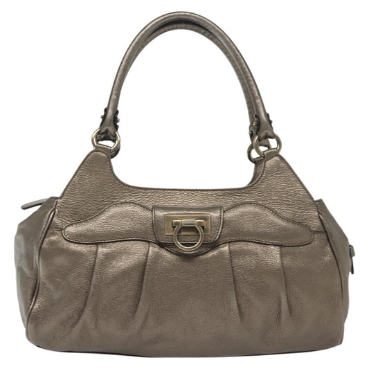 Salvatore Ferragamo Gancini handbag Leather, SILVER, LEATHER, Handbag