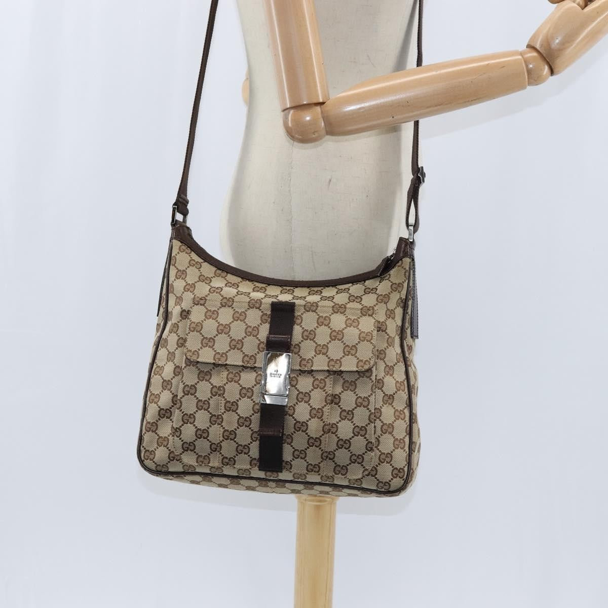 Gucci Front Pocket Messenger Bag GG Canvas, BEIGE, CANVAS, Shoulder bag