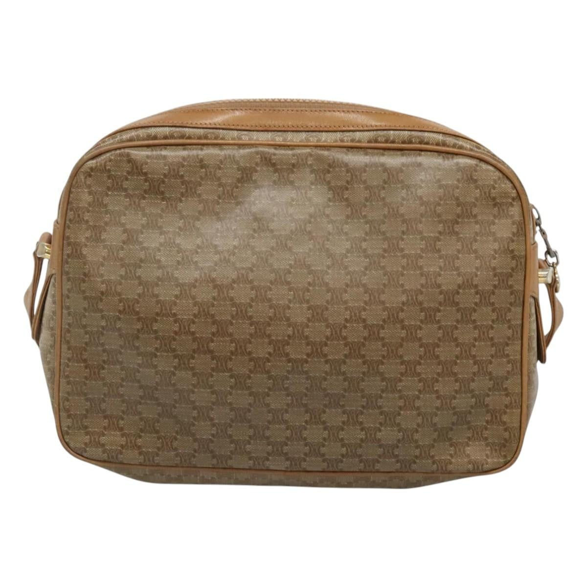 Celine Vintage Macadam Shoulder Bag Canvas and Leather, Beige, Canvas, Shoulder Bag