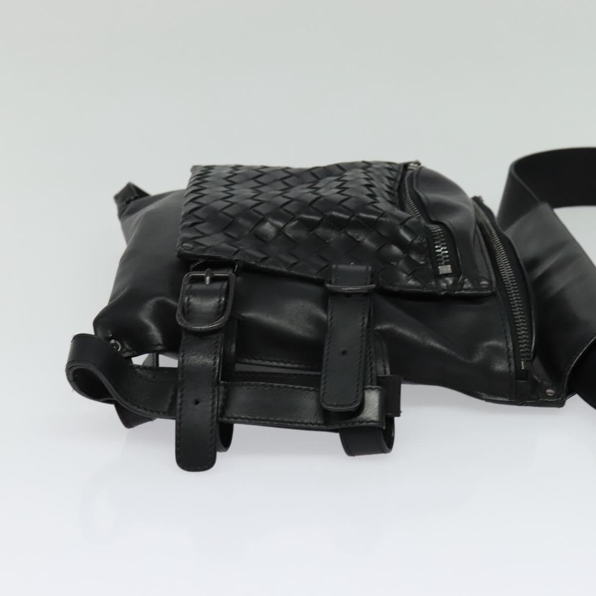 Bottega Veneta Utility Waist Bag Leather with Intrecciato, BLACK, LEATHER, Shoulder bag