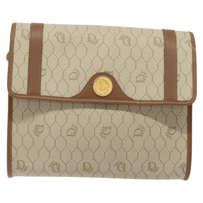 Christian Dior Vintage Honeycomb Flap Crossbody Bag Coated Canvas, BEIGE, CANVAS, Crossbody bag