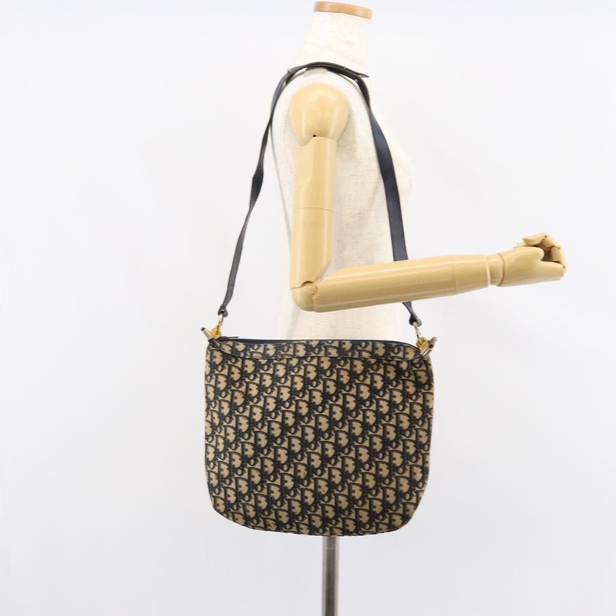 Christian Dior Vintage Trotter Shoulder Bag Canvas, NAVY, CANVAS, Shoulder bag
