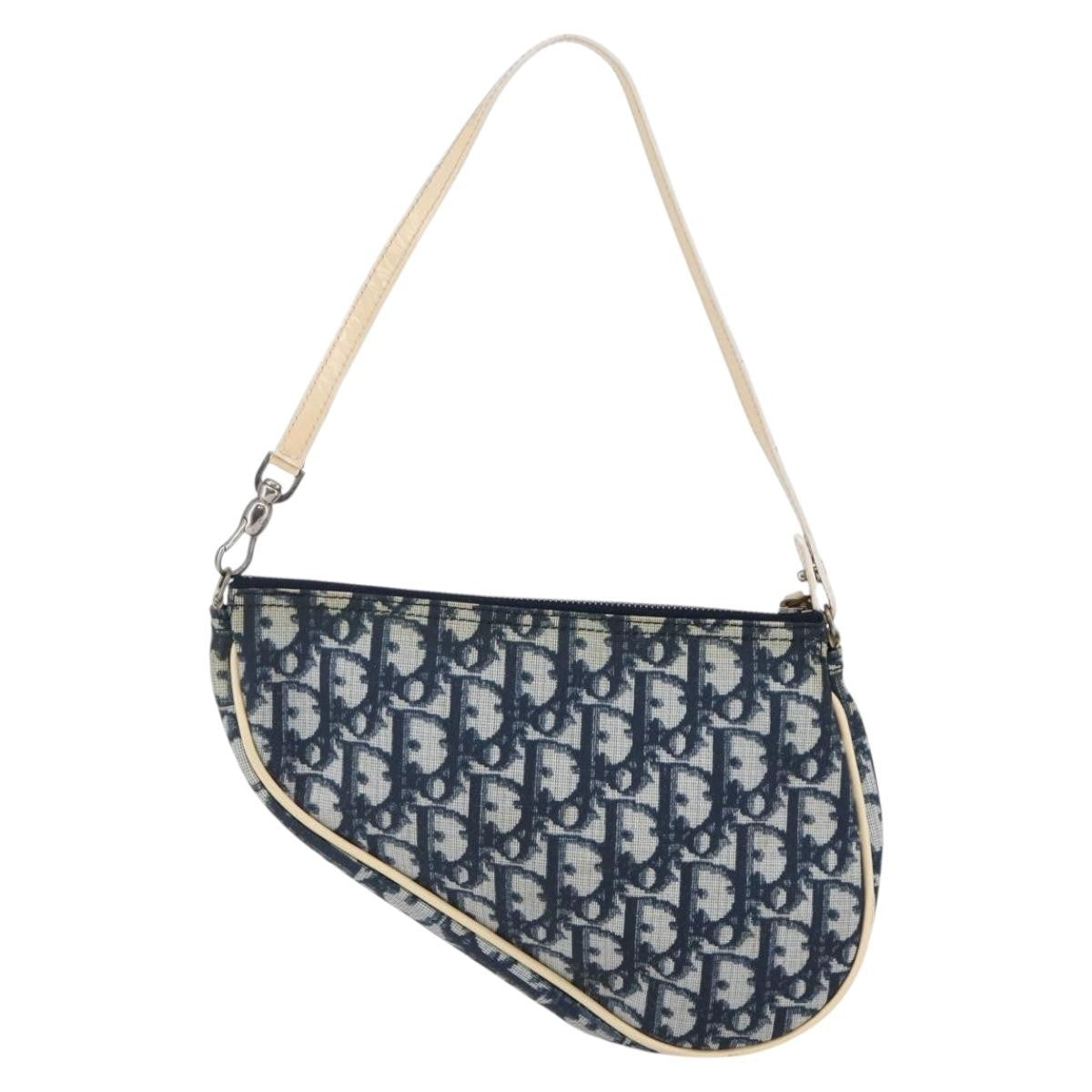 Christian Dior Vintage Saddle Bag Diorissimo Canvas, NAVY, CANVAS, Clutche & pouche
