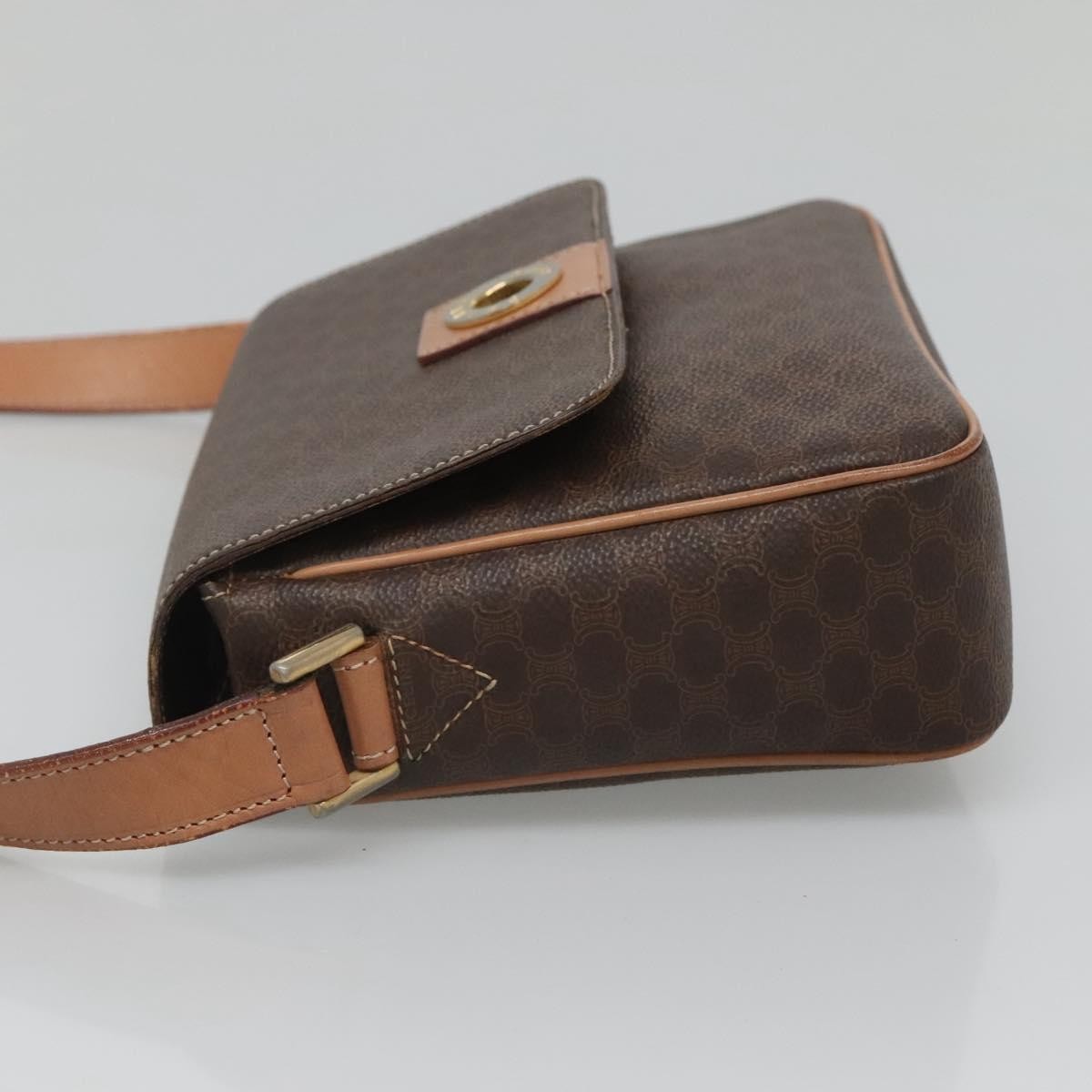 Celine Vintage Macadam Circle Logo Shoulder Bag Canvas and Leather, Brown, Canvas, Shoulder Bag