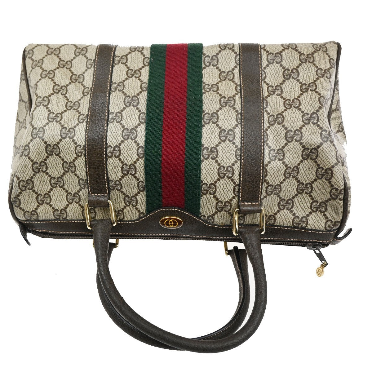 Gucci Vintage Web Boston Bag GG Coated Canvas, BROWN, PVC, Handbag