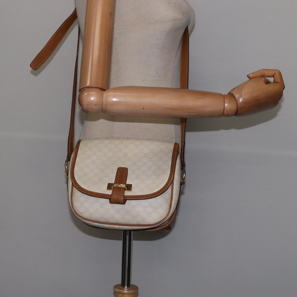 Celine Vintage Macadam Shoulder Bag Canvas and Leather, ECRU, CANVAS, Shoulder bag