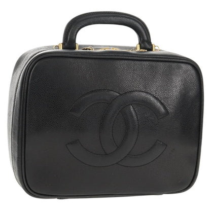Chanel Vintage Timeless Zip Around Vanity Case Caviar, Black, Leather, Clutch