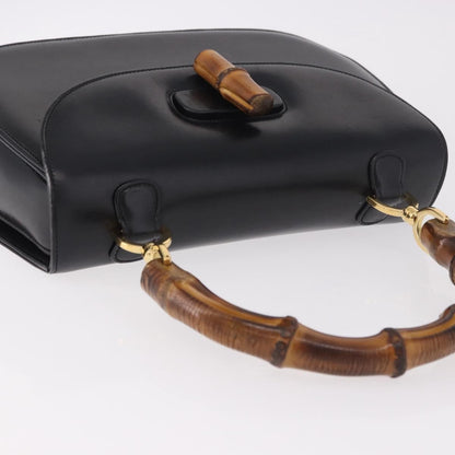 Gucci Vintage Convertible Bamboo Top Handle Bag Leather, Black, Leather, Handbag