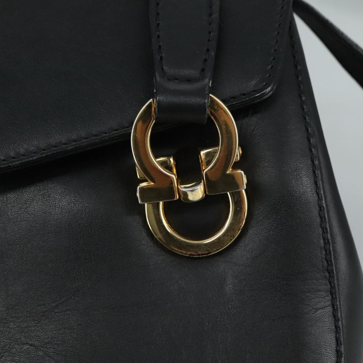 Salvatore Ferragamo Gancini handbag Leather, BLACK, LEATHER, Handbag