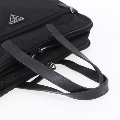 Prada Convertible Front Zip Briefcase Tessuto with Saffiano Leather, BLACK, NYLON, Briefcase
