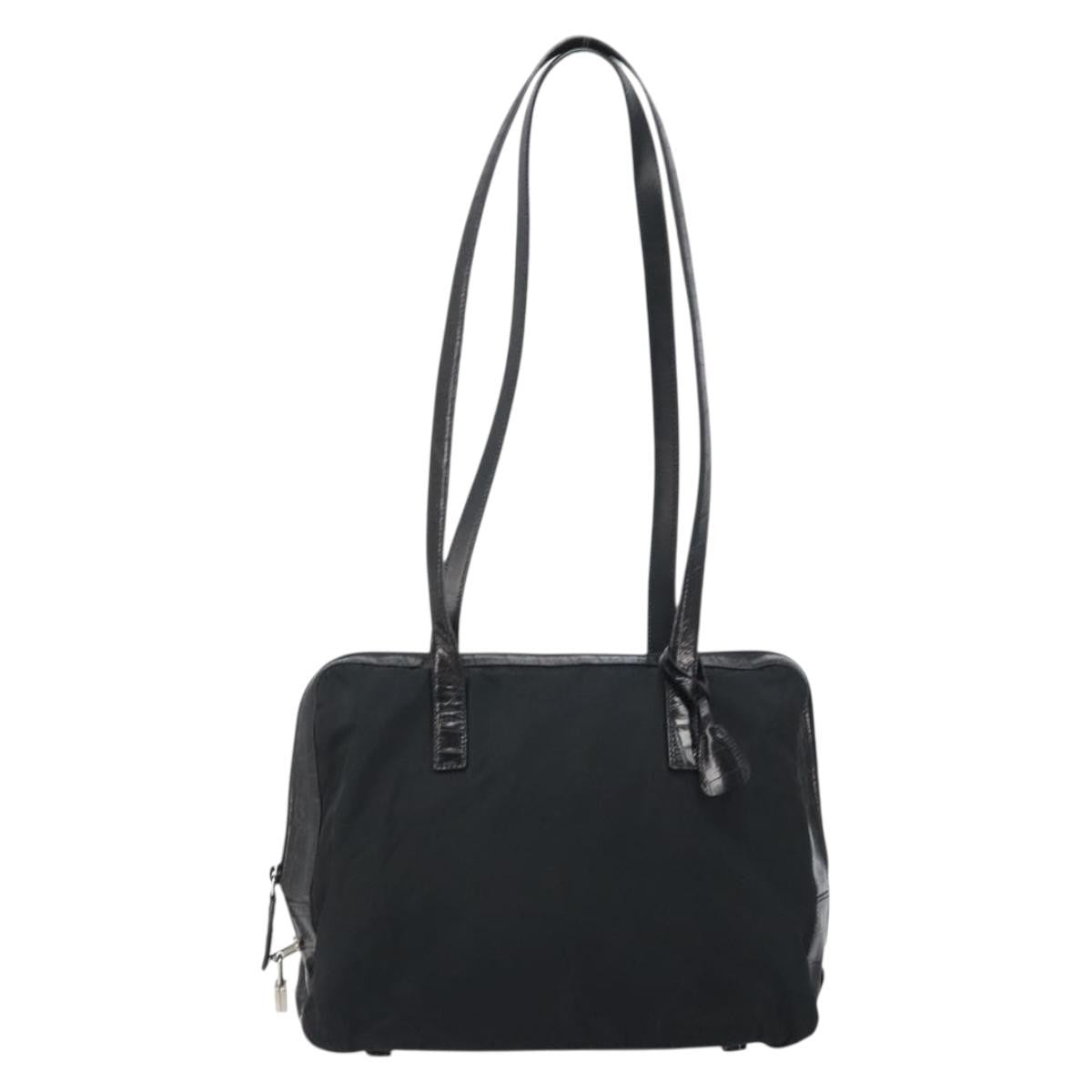 Prada Vintage Shoulder Bag Nylon and Leather, BLACK, NYLON, Shoulder bag