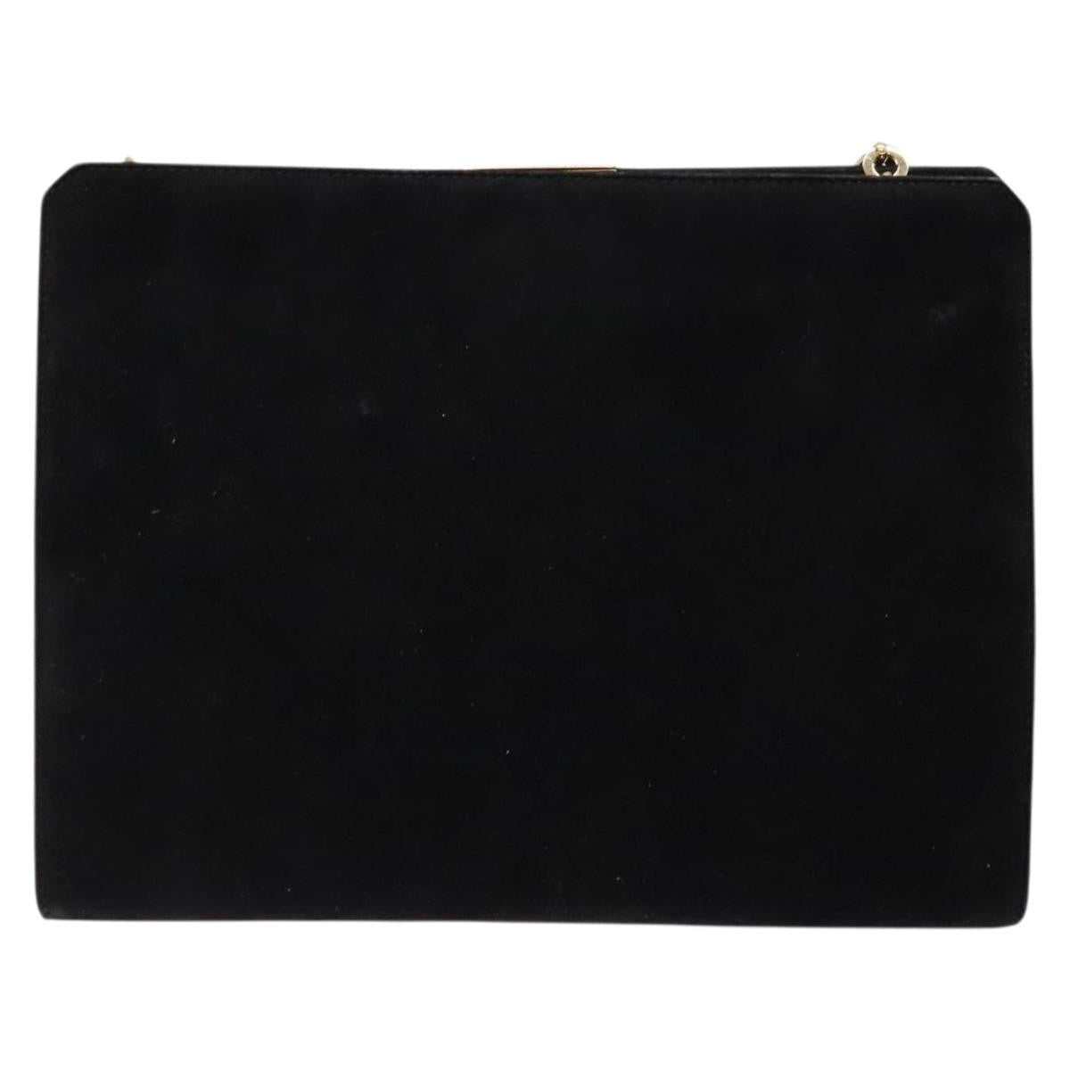 Salvatore Ferragamo Gancini Chain Shoulder Bag Suede, BLACK, SUEDE, Shoulder bag