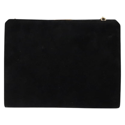 Salvatore Ferragamo Gancini Chain Shoulder Bag Suede, BLACK, SUEDE, Shoulder bag