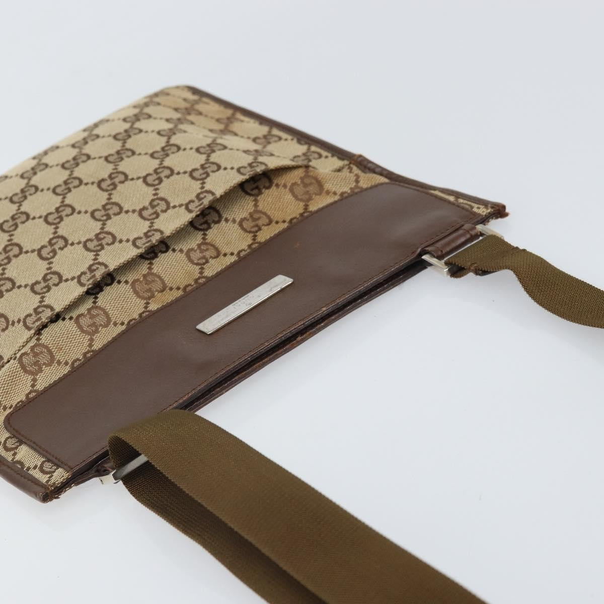 Gucci Vintage Flat Messenger Bag GG Canvas and Leather, BEIGE, CANVAS, Shoulder bag