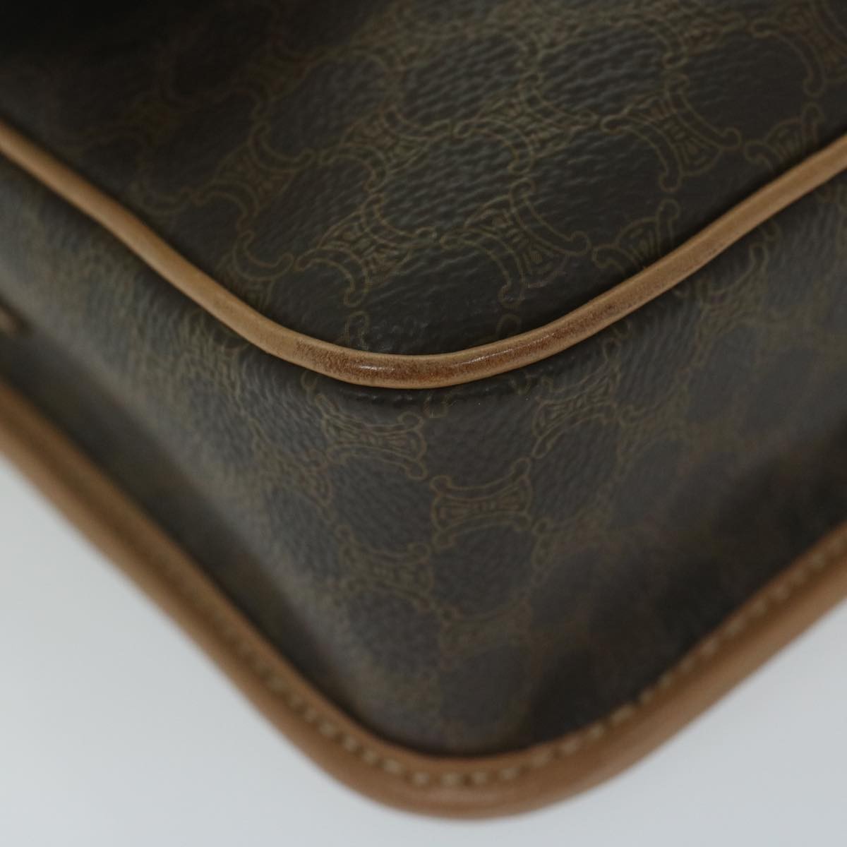 Celine Vintage Macadam Circle Logo Shoulder Bag Canvas and Leather, Brown, Canvas, Shoulder Bag