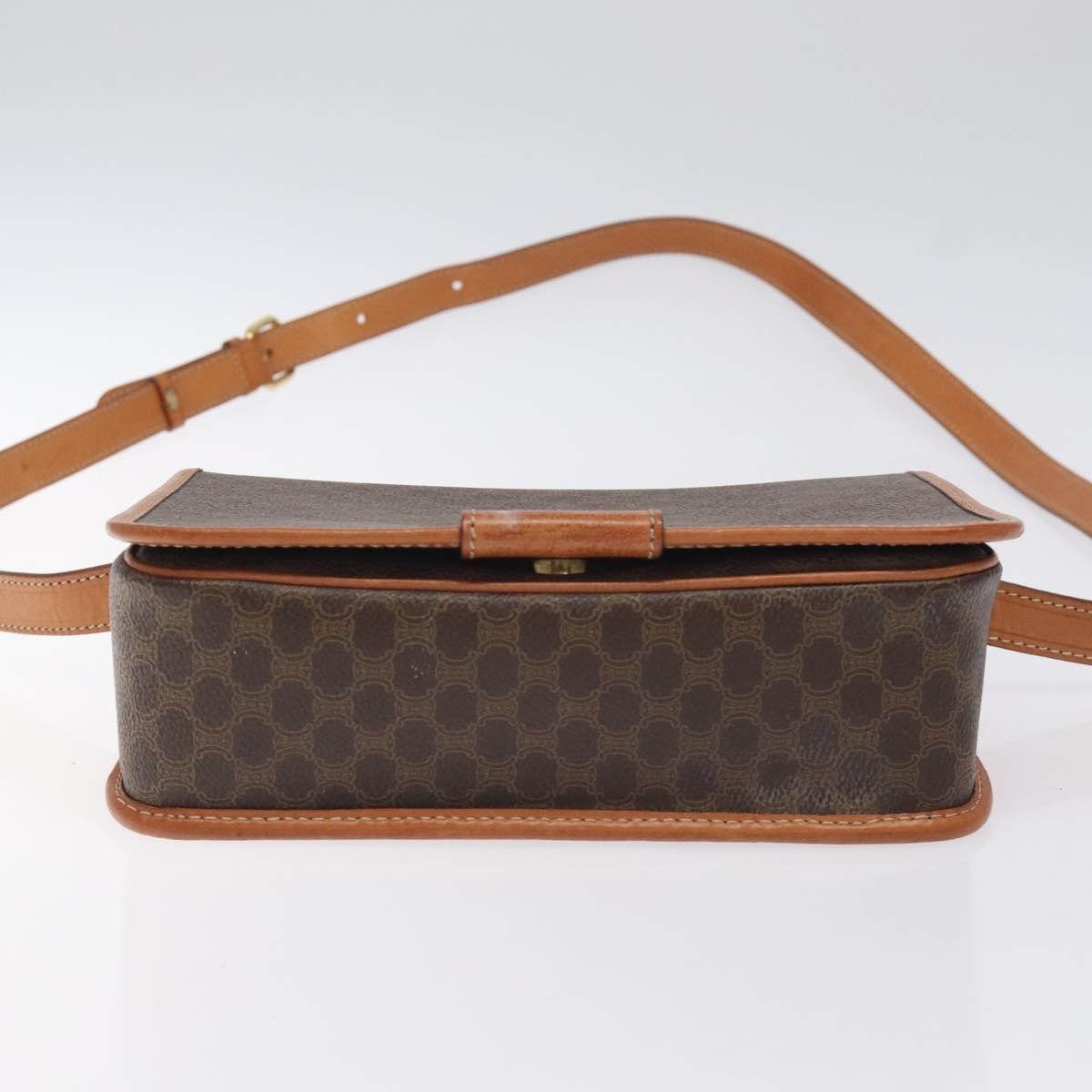 Celine Vintage Macadam Circle Logo Shoulder Bag Canvas and Leather, Brown, Canvas, Shoulder Bag