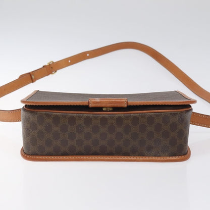 Celine Vintage Macadam Circle Logo Shoulder Bag Canvas and Leather, Brown, Canvas, Shoulder Bag