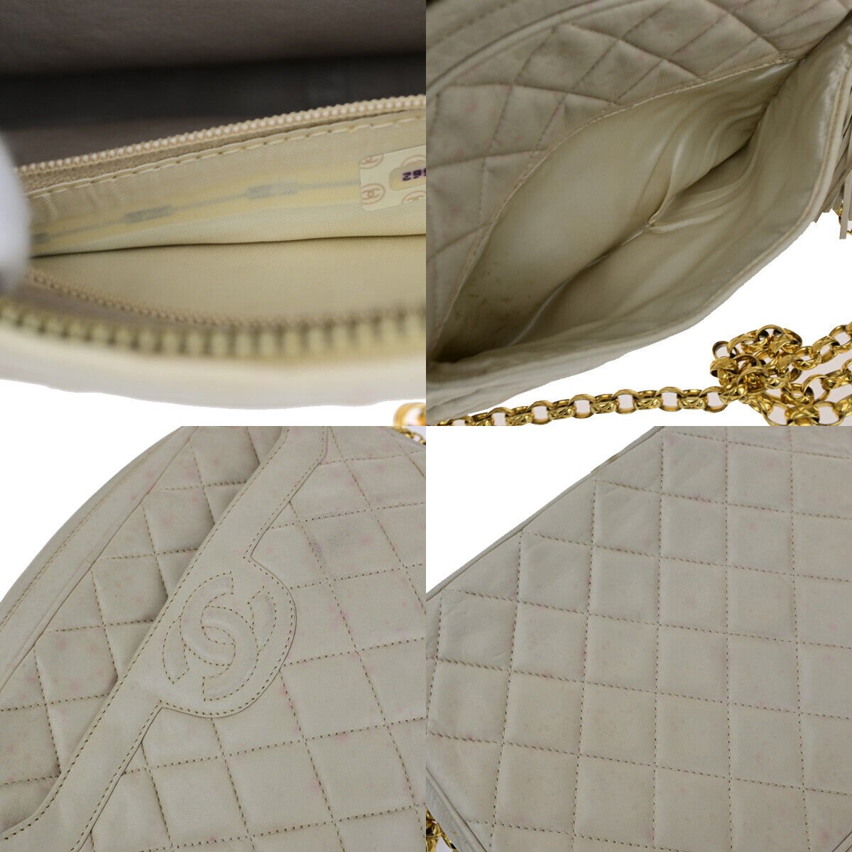 Chanel Vintage Camera Tassel Bag Chevron Lambskin, IVORY, LEATHER, Shoulder bag