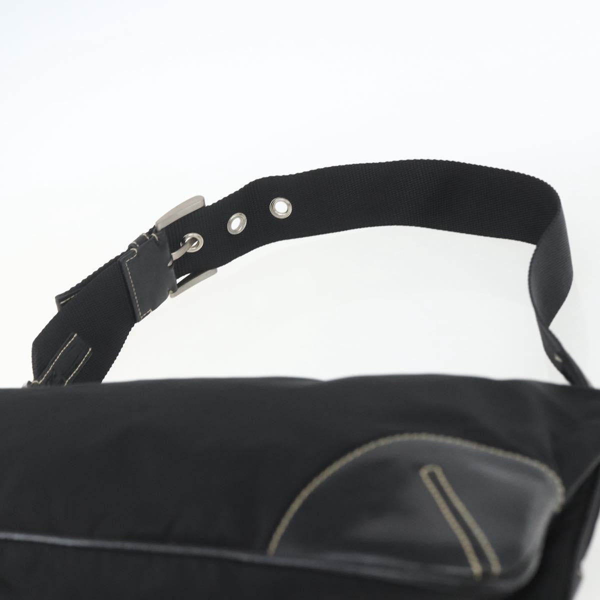 Prada Belted Shoulder Bag Tessuto with Leather, BLACK, NYLON, Shoulder bag