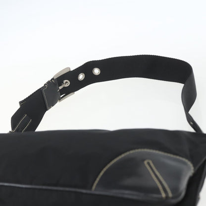 Prada Belted Shoulder Bag Tessuto with Leather, BLACK, NYLON, Shoulder bag