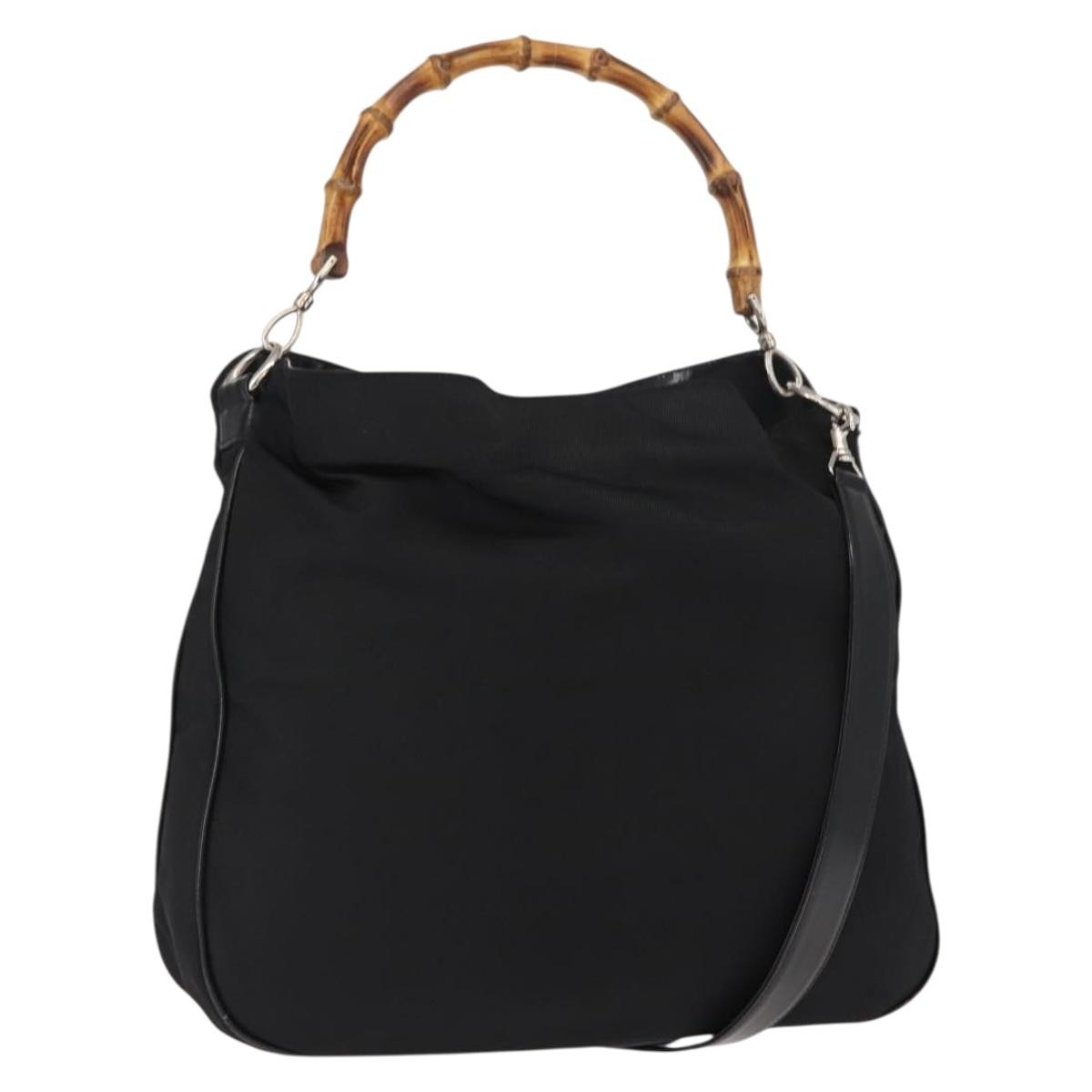 Gucci Vintage Bamboo Handle Bag Nylon, Black, Nylon, Handbag