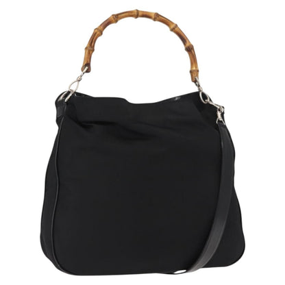 Gucci Vintage Bamboo Handle Bag Nylon, Black, Nylon, Handbag